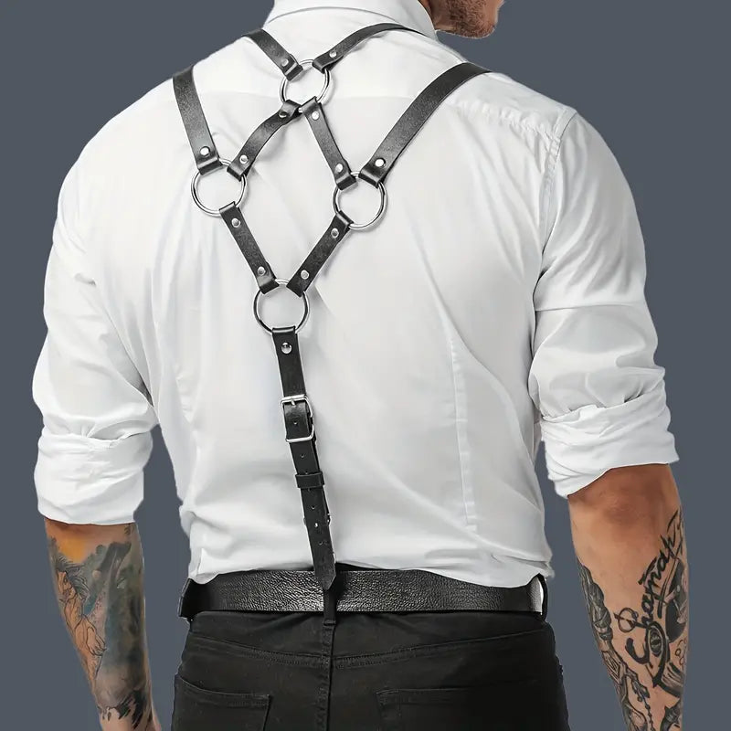 Men Leather Belt Suspender Harness