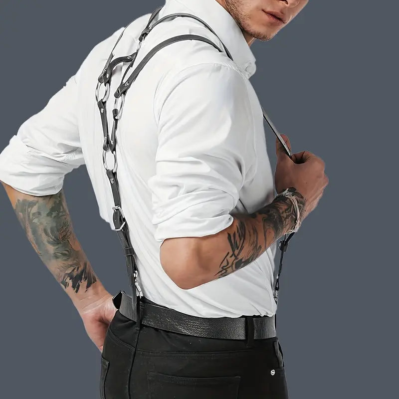 Men Leather Belt Suspender Harness