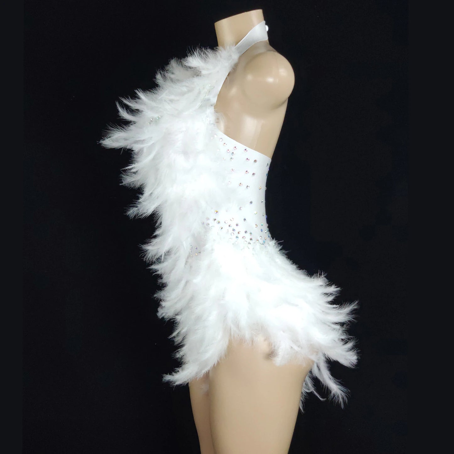 White Rhinestone Feather Monokini