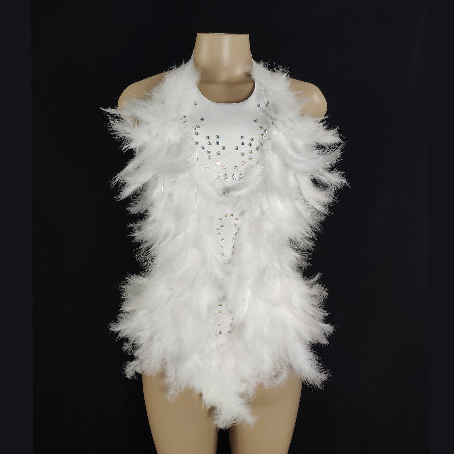 White Rhinestone Feather Monokini