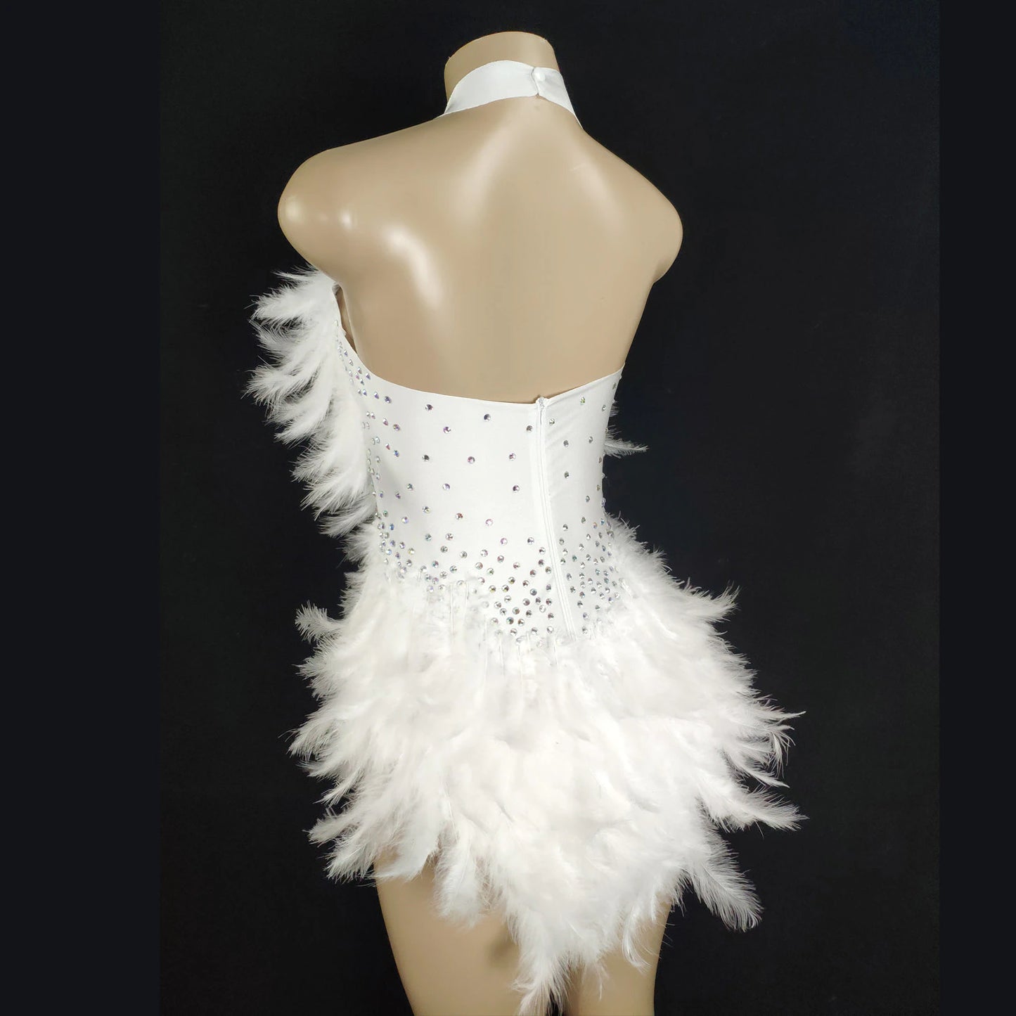 White Rhinestone Feather Monokini