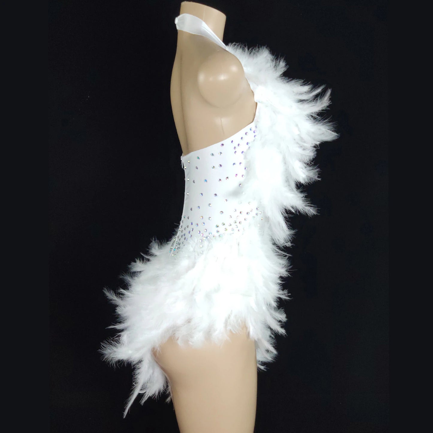 White Rhinestone Feather Monokini