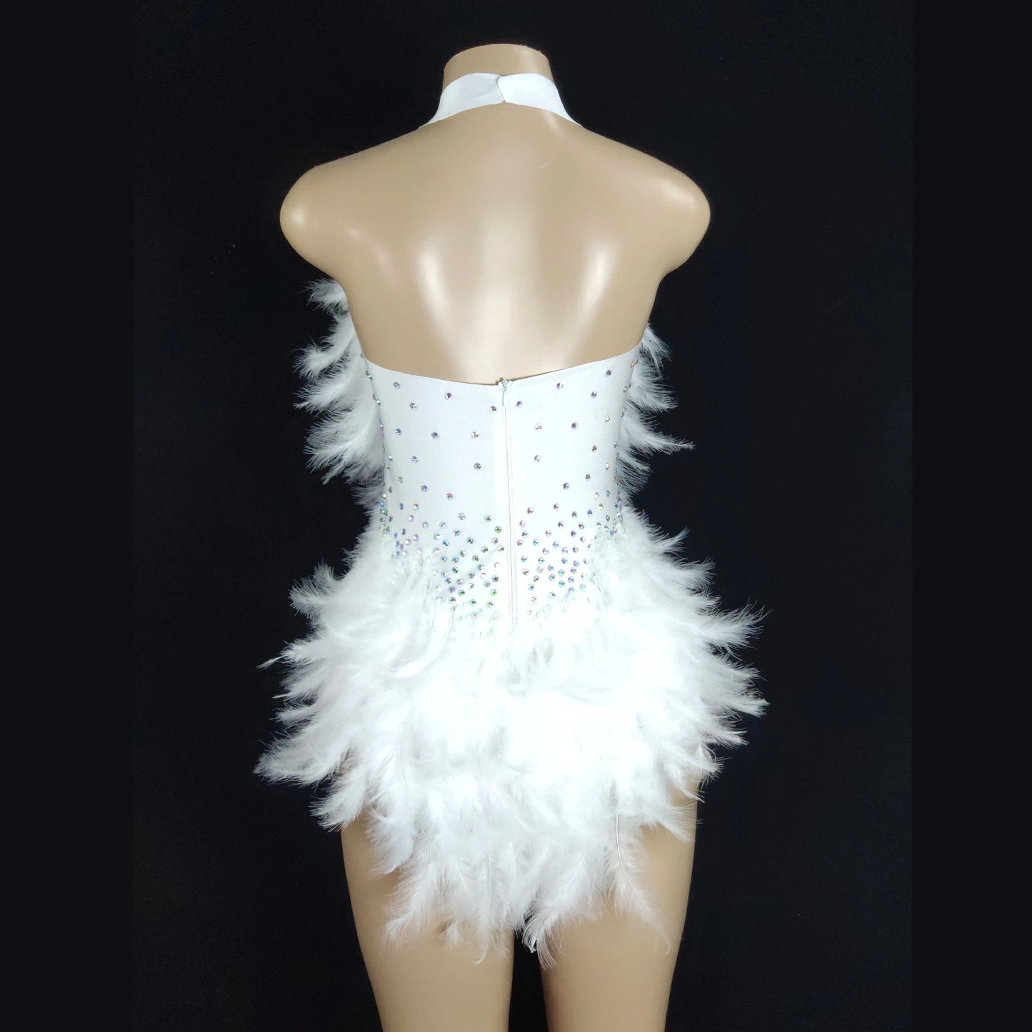 White Rhinestone Feather Monokini