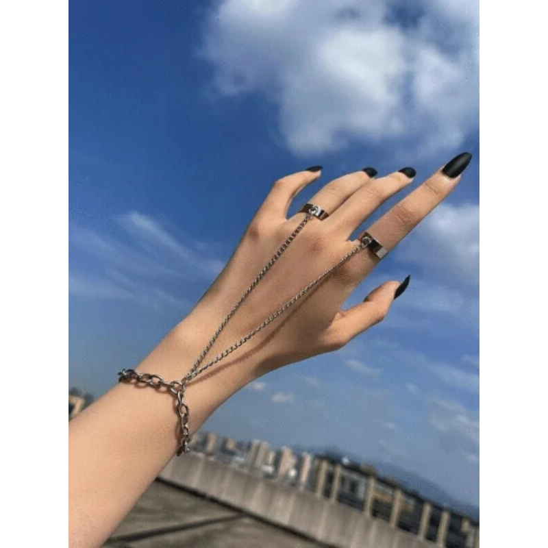 Punk Rock Finger Ring Bracelet Chain