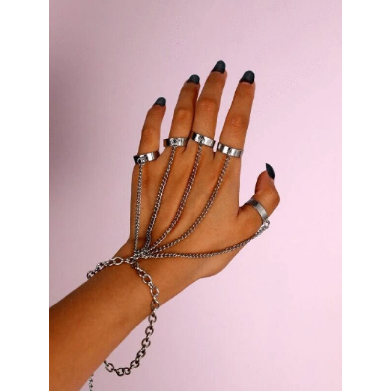 Punk Finger Mitten Rings Bracelet Chain