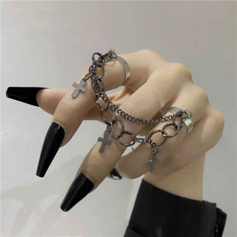 Cross Emo Finger Ring Chain