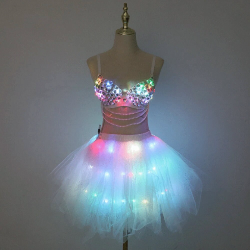 Led Bra Tutu Skirt Light Belly Dancer Costume