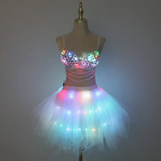 Led Bra Tutu Skirt Light Belly Dancer Costume