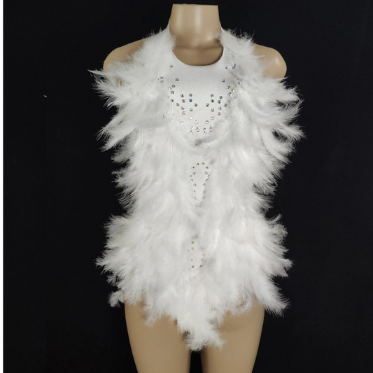 White Rhinestone Feather Monokini