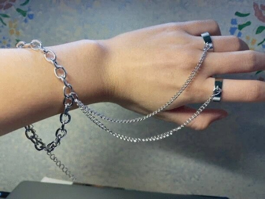 Punk Rock Finger Ring Bracelet Chain