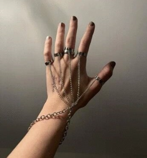 Punk Finger Mitten Rings Bracelet Chain