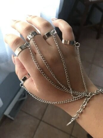 Punk Finger Mitten Rings Bracelet Chain