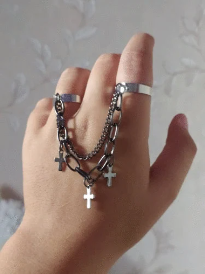 Cross Emo Finger Ring Chain