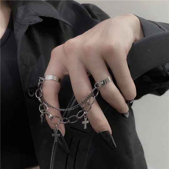 Cross Emo Finger Ring Chain