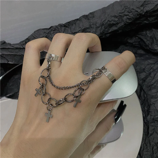 Cross Emo Finger Ring Chain