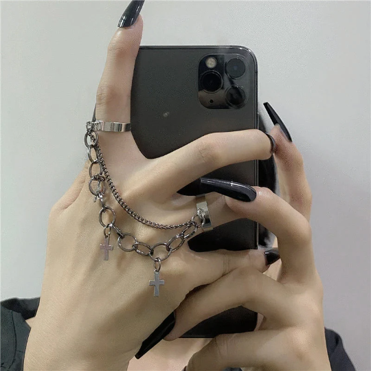 Cross Emo Finger Ring Chain