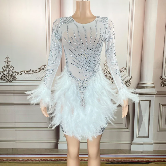 Feather White Bling Dress