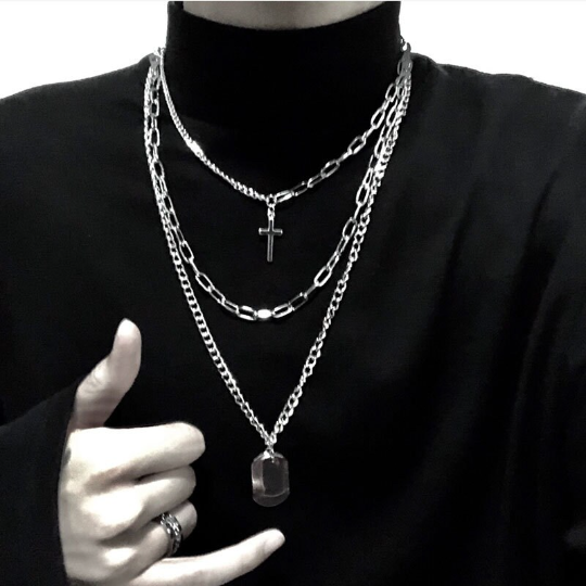 Punk Layered Dog Tag Chains Necklace