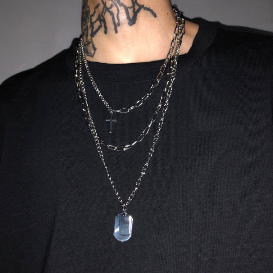 Punk Layered Dog Tag Chains Necklace