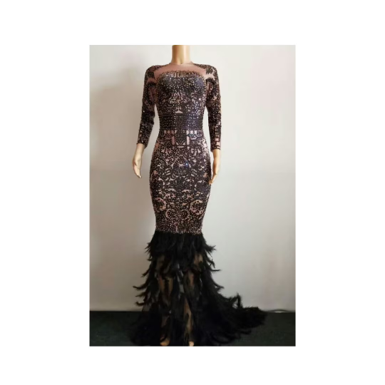 Black Sequin Feather Dress