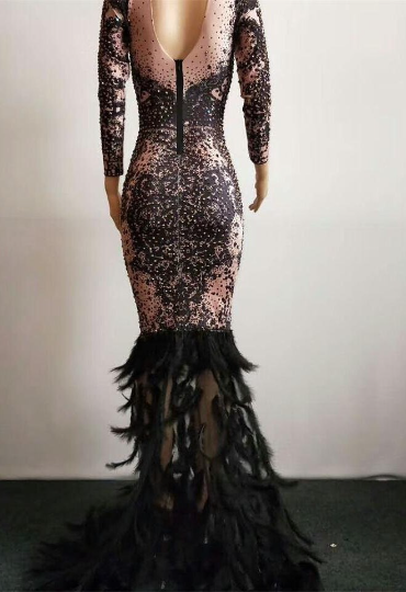 Black Sequin Feather Dress