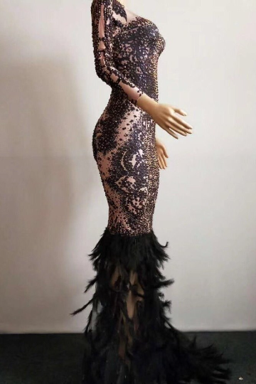 Black Sequin Feather Dress