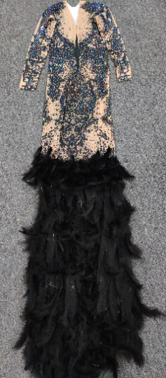 Black Sequin Feather Dress