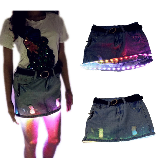 Led Light Rave Mini Jean Skirt