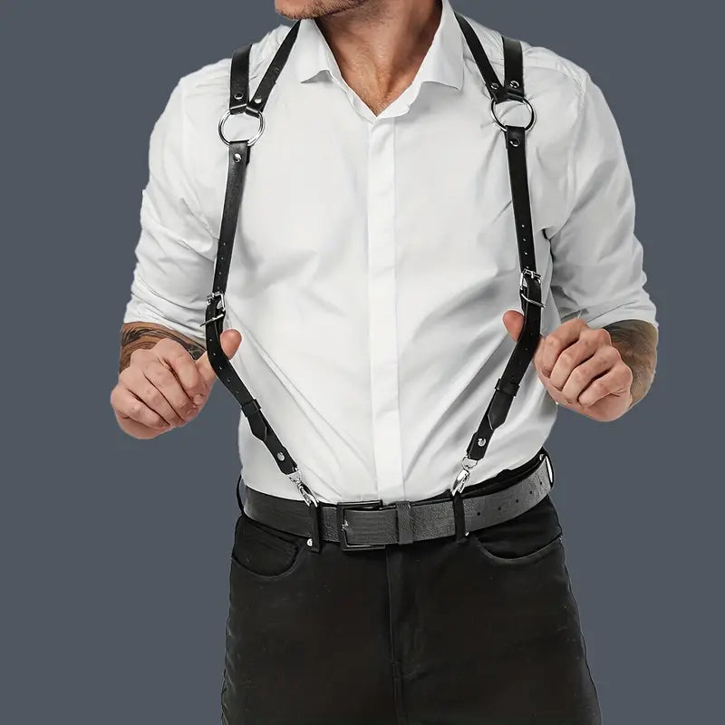 Men Leather Belt Suspender Harness