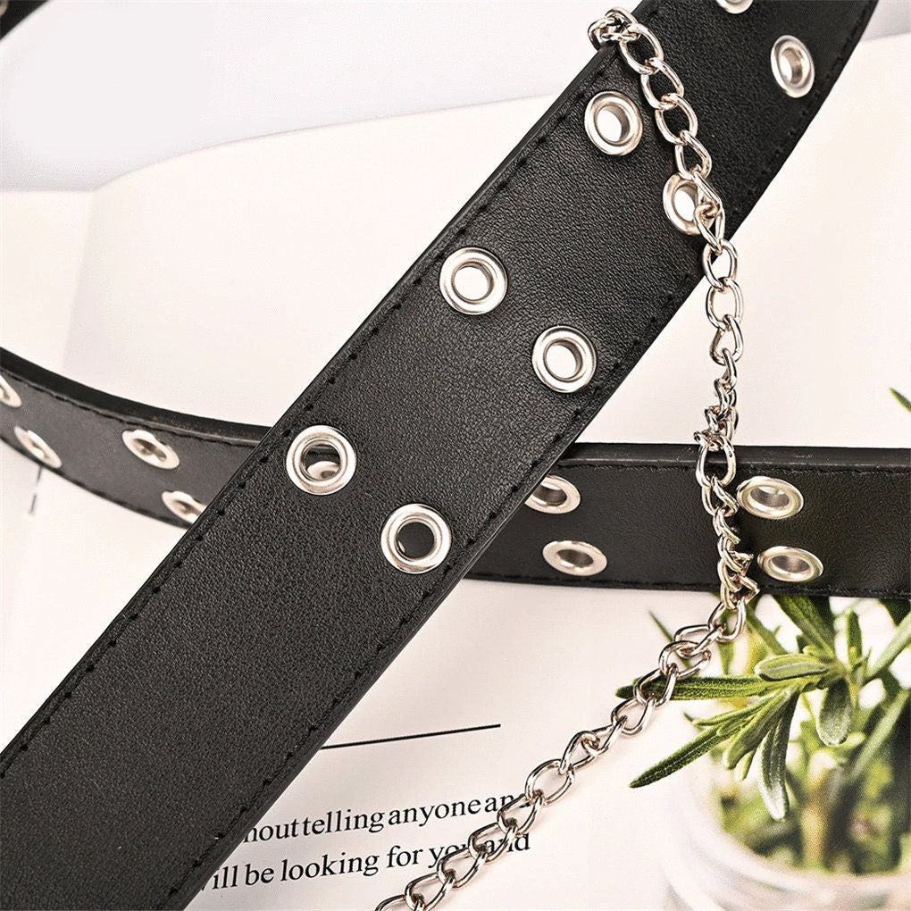 Leather Grommet Belt Punk Y2K