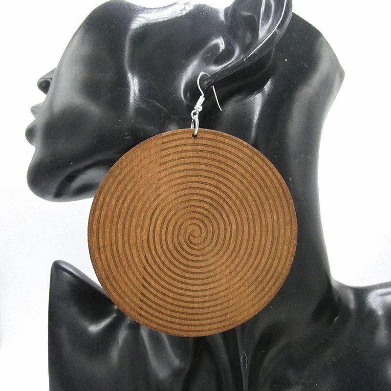 Tribal Wooden Oversized Earrings African Ankara