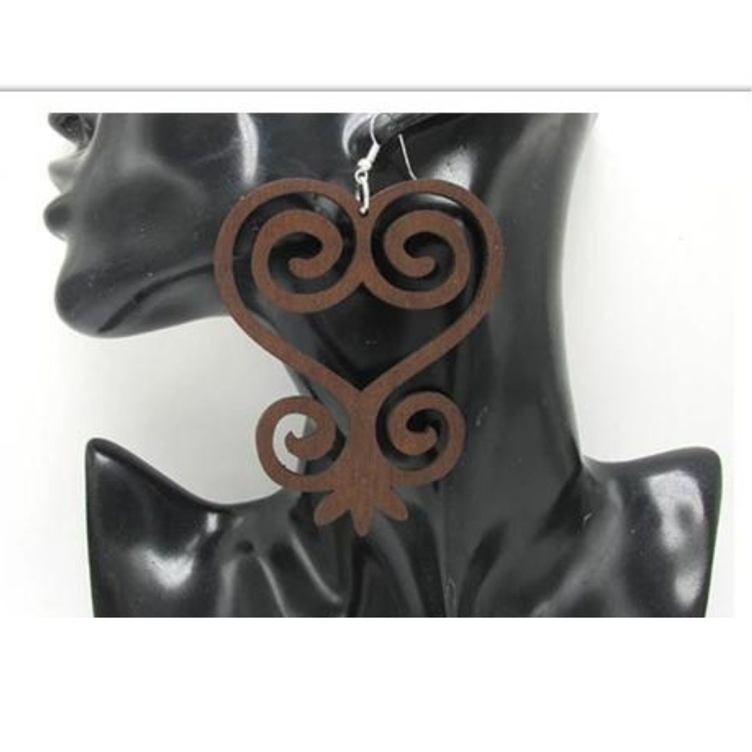 Tribal Wooden Oversized Earrings African Ankara