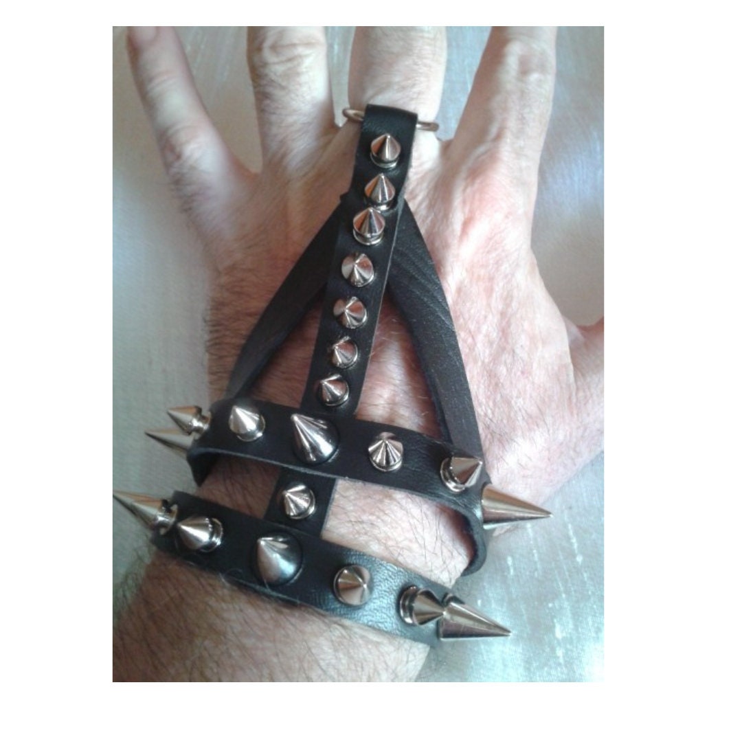 Spiked Leather Bracelet Ring Mitten