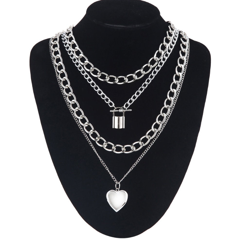 Layered Heart Locket Pendant Necklaces