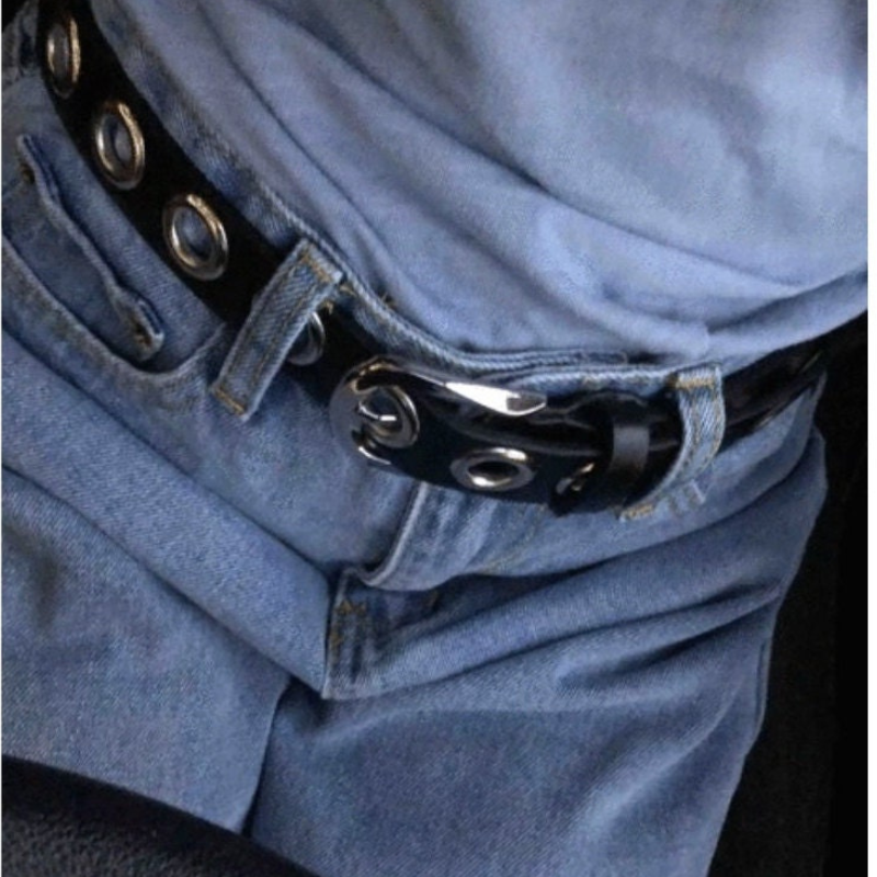 Black Leather Grommet Belt