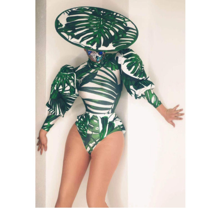 Green Puff Sleeve Monokini Hat 2-piece