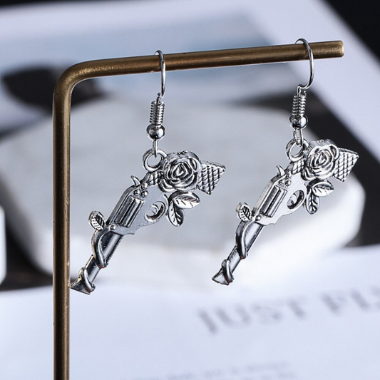 Guns and Roses Hand Gun Earrings