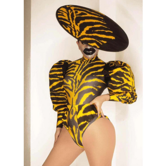 Yellow Zebra Puff Sleeve Monokini