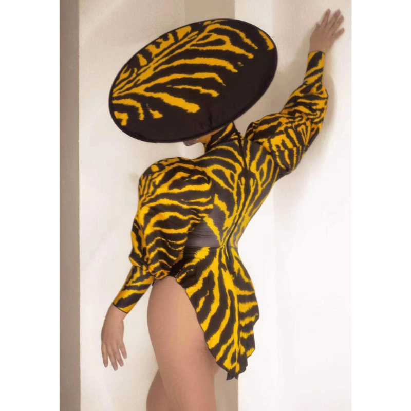 Yellow Zebra Puff Sleeve Monokini