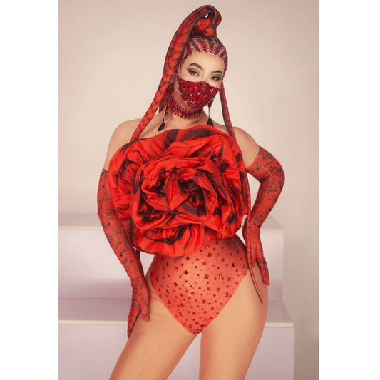 Red Flower Bodysuit Set