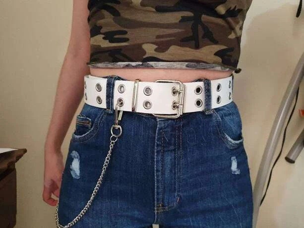 Leather Grommet Belt Chain