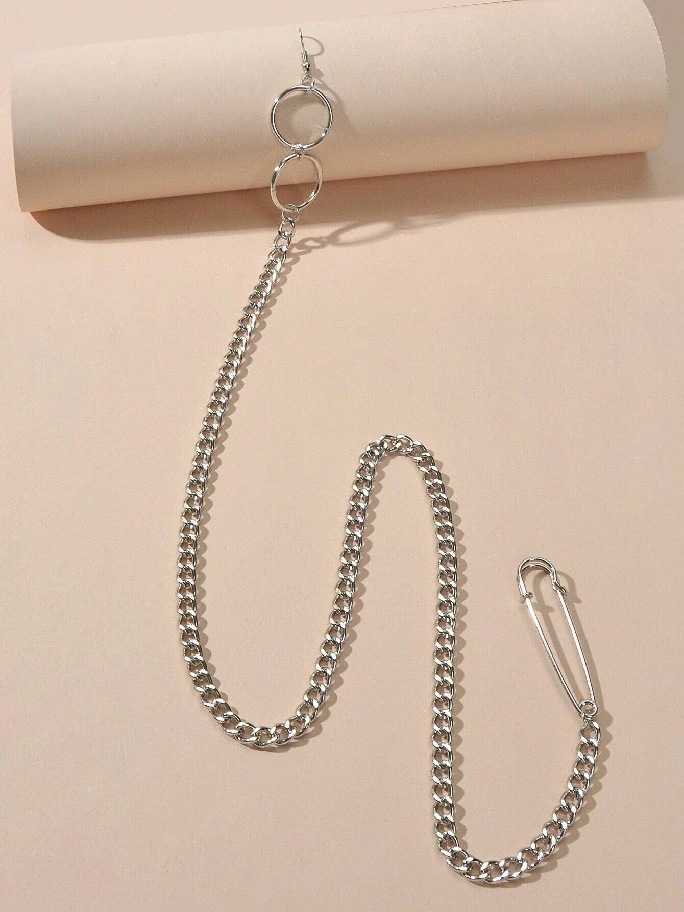 Safety Pin Decor Long Chain Earring