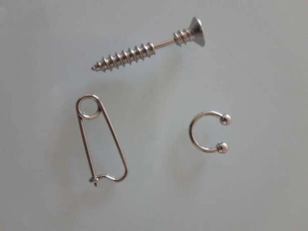 Screw Safety Pin Earrings 3pc set - Punk rock - Gothic Jewelry Stud Cuff