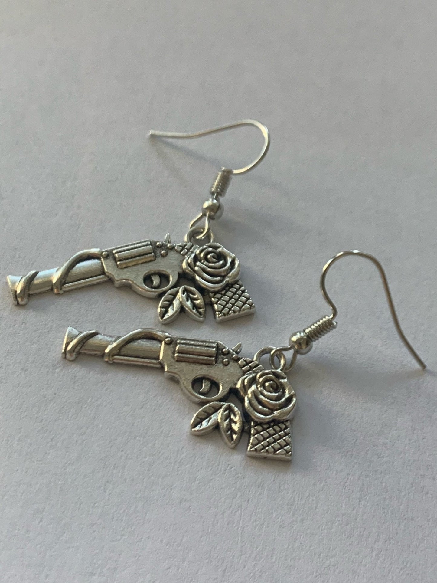 Guns and Roses Hand Gun Earrings