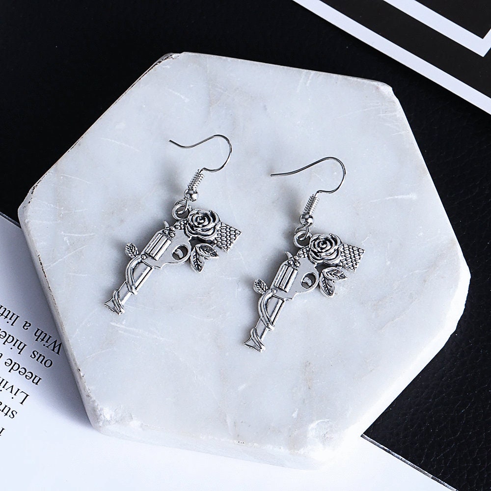 Guns and Roses Hand Gun Earrings