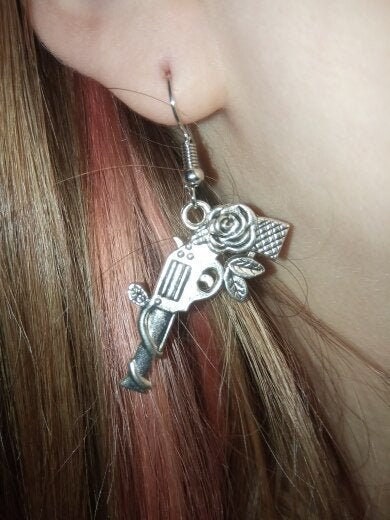 Guns and Roses Hand Gun Earrings