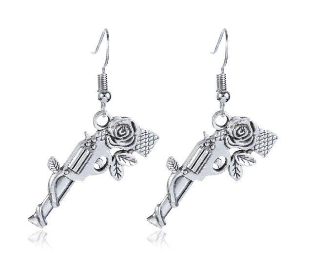 Guns and Roses Hand Gun Earrings