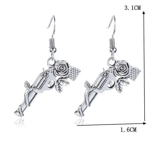 Guns and Roses Hand Gun Earrings