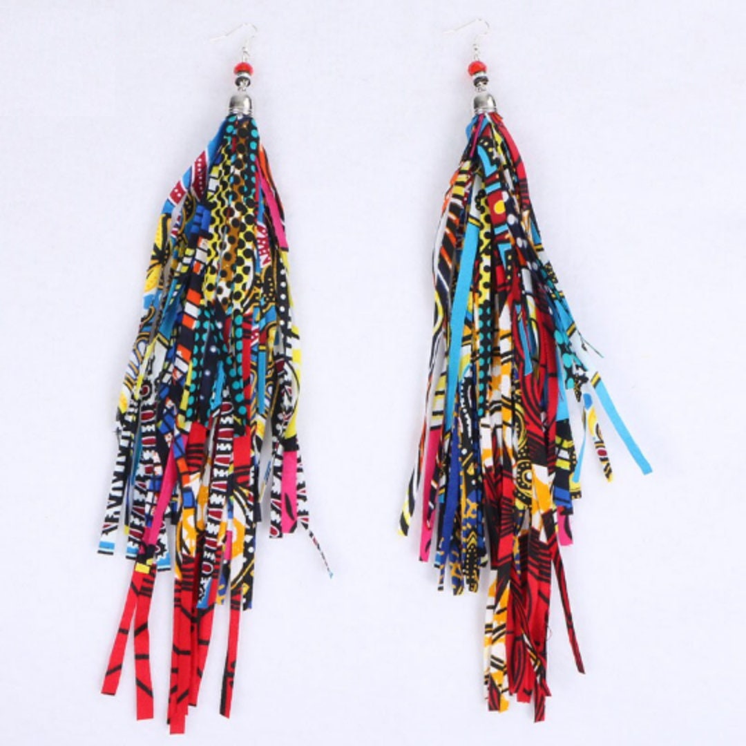 African Tassel Boho Earrings Ankara