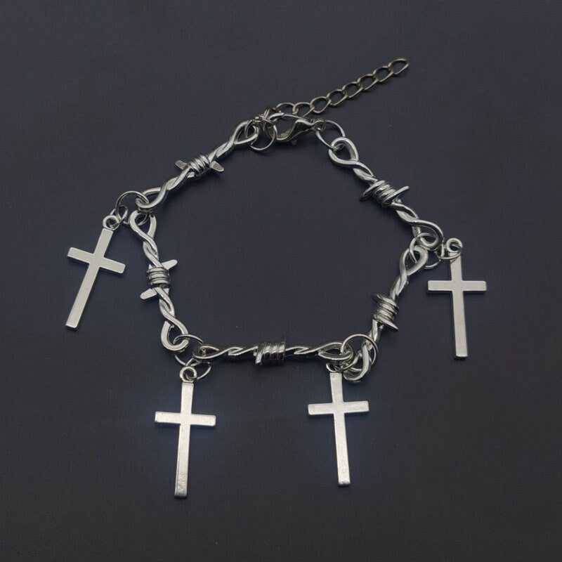 Barbed Wire Cross Bracelet